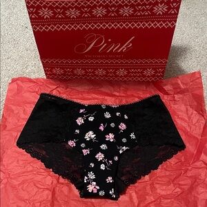 Victoria's Secret Black and Pink Floral Lace Panty